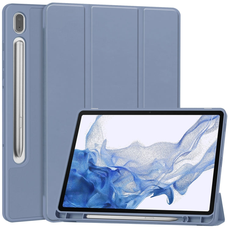 For Samsung Galaxy Tab S9 3-Fold Pure Color TPU Smart Leather Tablet Case with Pen Slot(Lavender)