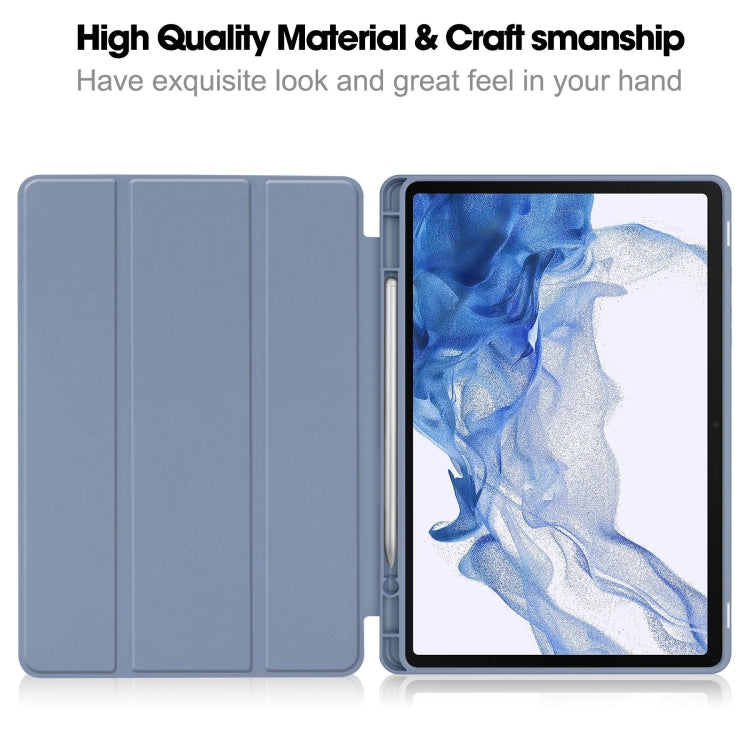 For Samsung Galaxy Tab S9 3-Fold Pure Color TPU Smart Leather Tablet Case with Pen Slot(Lavender)
