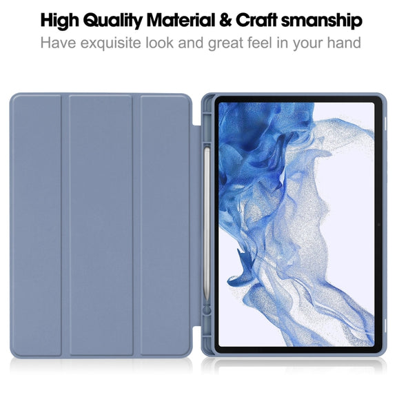 For Samsung Galaxy Tab S9 3-Fold Pure Color TPU Smart Leather Tablet Case with Pen Slot(Lavender)