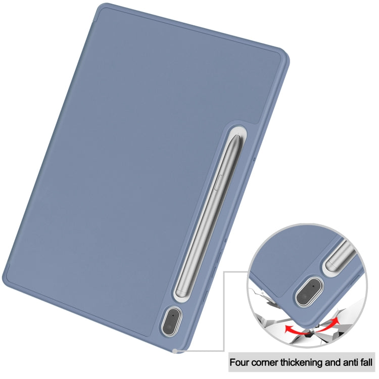 For Samsung Galaxy Tab S9 3-Fold Pure Color TPU Smart Leather Tablet Case with Pen Slot(Lavender)