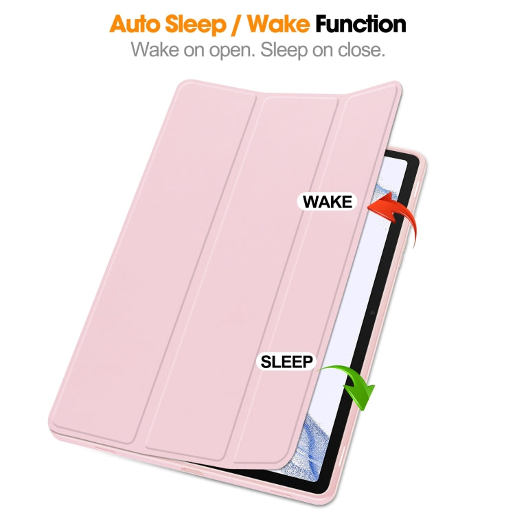 For Samsung Galaxy Tab S9 3-Fold Pure Color TPU Smart Leather Tablet Case with Pen Slot(Pink)