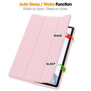 For Samsung Galaxy Tab S9 3-Fold Pure Color TPU Smart Leather Tablet Case with Pen Slot(Pink)