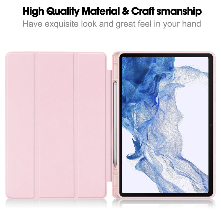 For Samsung Galaxy Tab S9 3-Fold Pure Color TPU Smart Leather Tablet Case with Pen Slot(Pink)