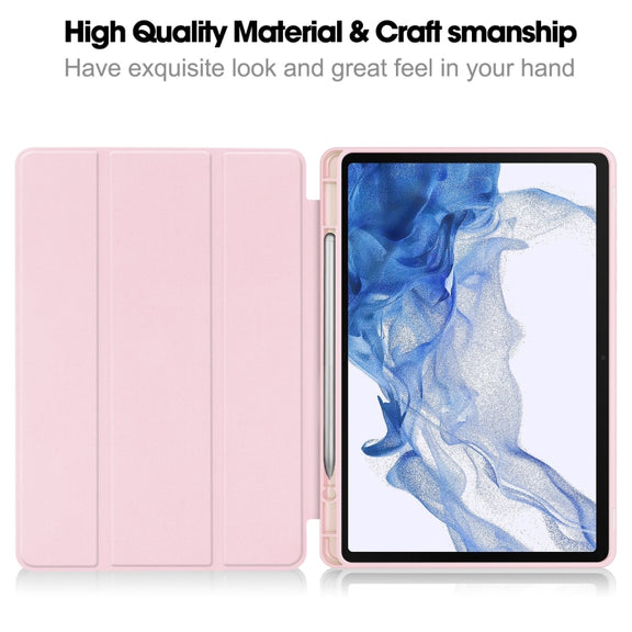 For Samsung Galaxy Tab S9 3-Fold Pure Color TPU Smart Leather Tablet Case with Pen Slot(Pink)