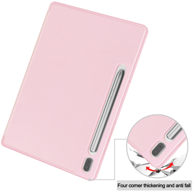 For Samsung Galaxy Tab S9 3-Fold Pure Color TPU Smart Leather Tablet Case with Pen Slot(Pink)