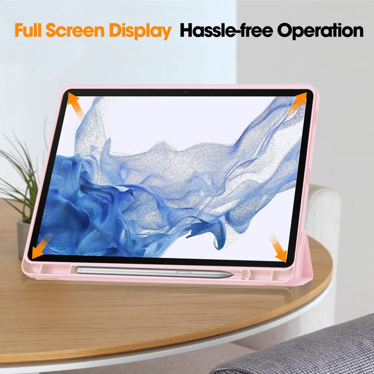 For Samsung Galaxy Tab S9 3-Fold Pure Color TPU Smart Leather Tablet Case with Pen Slot(Pink)