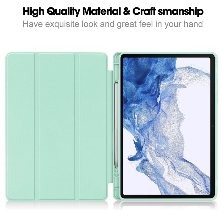For Samsung Galaxy Tab S9 3-Fold Pure Color TPU Smart Leather Tablet Case with Pen Slot(Mint Green)