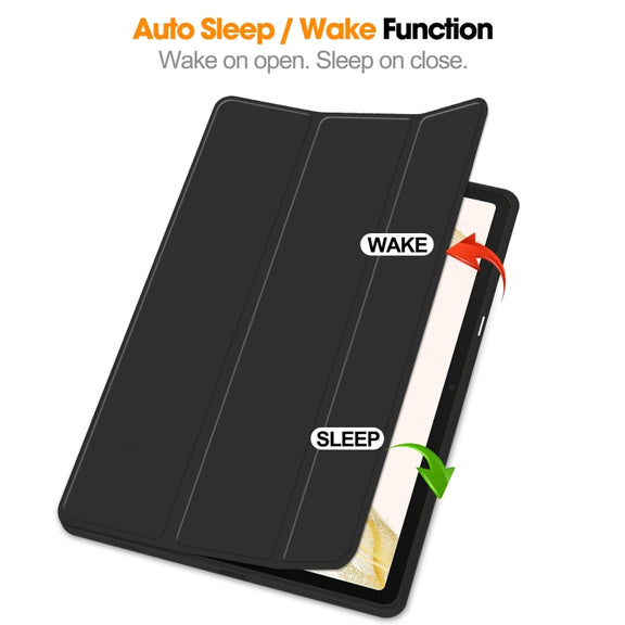 For Samsung Galaxy Tab S9+ 3-Fold Pure Color TPU Smart Leather Tablet Case with Pen Slot(Black)