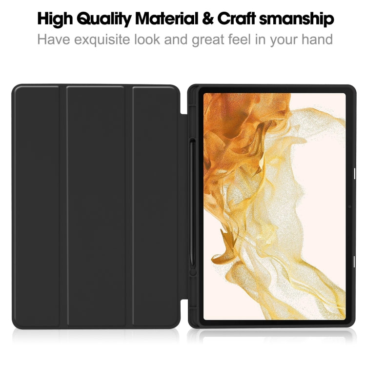 For Samsung Galaxy Tab S9+ 3-Fold Pure Color TPU Smart Leather Tablet Case with Pen Slot(Black)