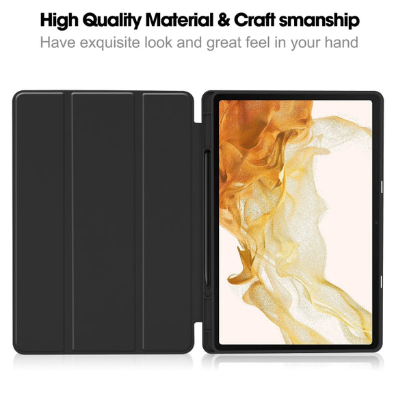 For Samsung Galaxy Tab S9+ 3-Fold Pure Color TPU Smart Leather Tablet Case with Pen Slot(Black)