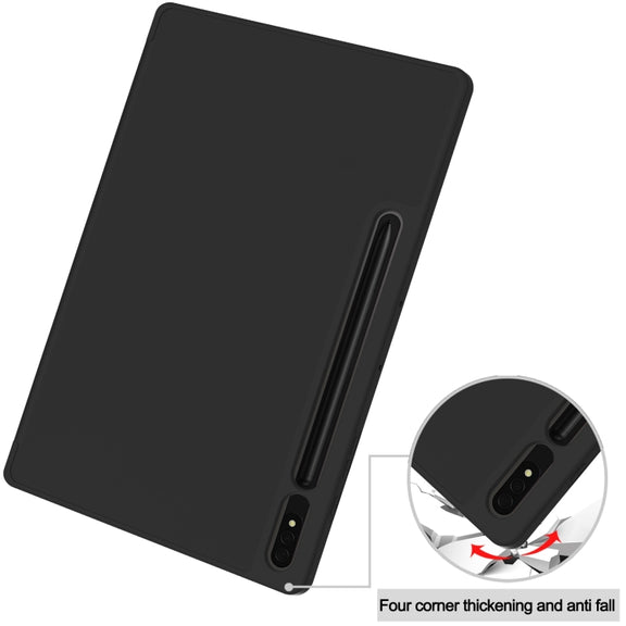 For Samsung Galaxy Tab S9+ 3-Fold Pure Color TPU Smart Leather Tablet Case with Pen Slot(Black)