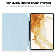 For Samsung Galaxy Tab S9+ 3-Fold Pure Color TPU Smart Leather Tablet Case with Pen Slot(Light Blue)