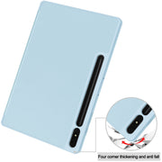 For Samsung Galaxy Tab S9+ 3-Fold Pure Color TPU Smart Leather Tablet Case with Pen Slot(Light Blue)