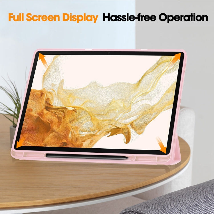 For Samsung Galaxy Tab S9+ 3-Fold Pure Color TPU Smart Leather Tablet Case with Pen Slot(Pink)