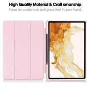 For Samsung Galaxy Tab S9+ 3-Fold Pure Color TPU Smart Leather Tablet Case with Pen Slot(Pink)