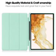 For Samsung Galaxy Tab S9+ 3-Fold Pure Color TPU Smart Leather Tablet Case with Pen Slot(Mint Green)