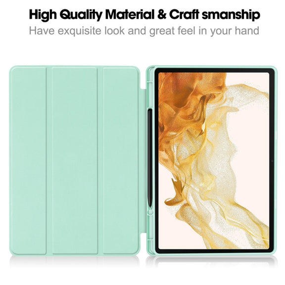 For Samsung Galaxy Tab S9+ 3-Fold Pure Color TPU Smart Leather Tablet Case with Pen Slot(Mint Green)