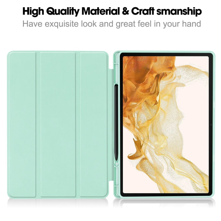 For Samsung Galaxy Tab S9+ 3-Fold Pure Color TPU Smart Leather Tablet Case with Pen Slot(Mint Green)