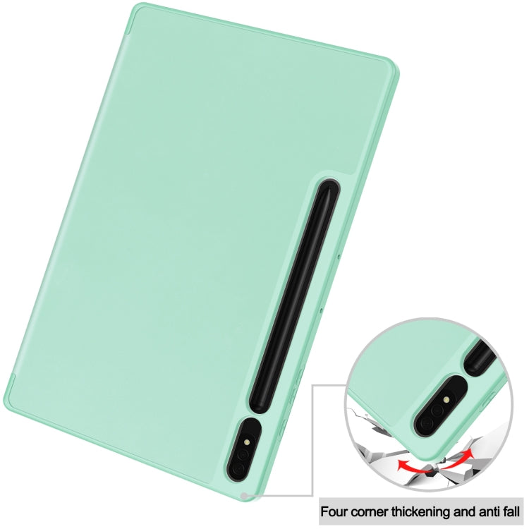 For Samsung Galaxy Tab S9+ 3-Fold Pure Color TPU Smart Leather Tablet Case with Pen Slot(Mint Green)