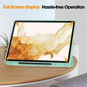 For Samsung Galaxy Tab S9+ 3-Fold Pure Color TPU Smart Leather Tablet Case with Pen Slot(Mint Green)