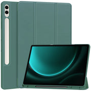 For Samsung Galaxy Tab S9 FE+ 3-Fold Pure Color TPU Smart Leather Tablet Case with Pen Slot(Dark Green)