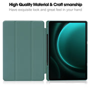 For Samsung Galaxy Tab S9 FE+ 3-Fold Pure Color TPU Smart Leather Tablet Case with Pen Slot(Dark Green)