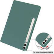 For Samsung Galaxy Tab S9 FE+ 3-Fold Pure Color TPU Smart Leather Tablet Case with Pen Slot(Dark Green)