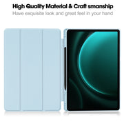 For Samsung Galaxy Tab S9 FE+ / S10+ 3-Fold Pure Color TPU Smart Leather Tablet Case with Pen Slot(Light Blue)