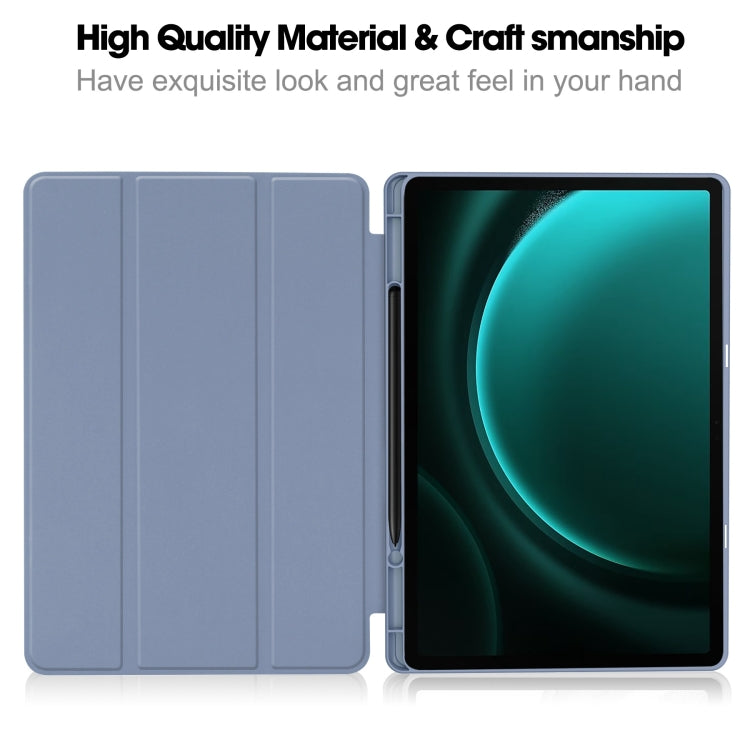 For Samsung Galaxy Tab S9 FE+ 3-Fold Pure Color TPU Smart Leather Tablet Case with Pen Slot(Lavender)