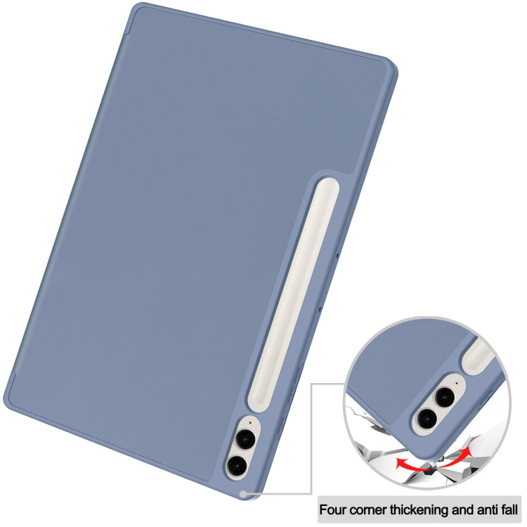 For Samsung Galaxy Tab S9 FE+ 3-Fold Pure Color TPU Smart Leather Tablet Case with Pen Slot(Lavender)