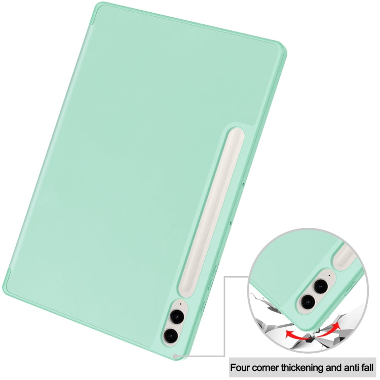 For Samsung Galaxy Tab S9 FE+ / S10+ 3-Fold Pure Color TPU Smart Leather Tablet Case with Pen Slot(Mint Green)