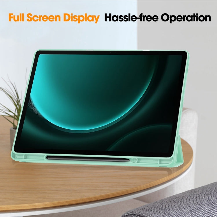 For Samsung Galaxy Tab S9 FE+ / S10+ 3-Fold Pure Color TPU Smart Leather Tablet Case with Pen Slot(Mint Green)
