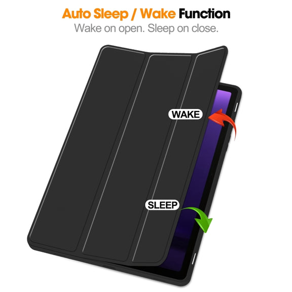 For Samsung Galaxy Tab S9 FE 3-Fold Pure Color TPU Smart Leather Tablet Case with Pen Slot(Black)