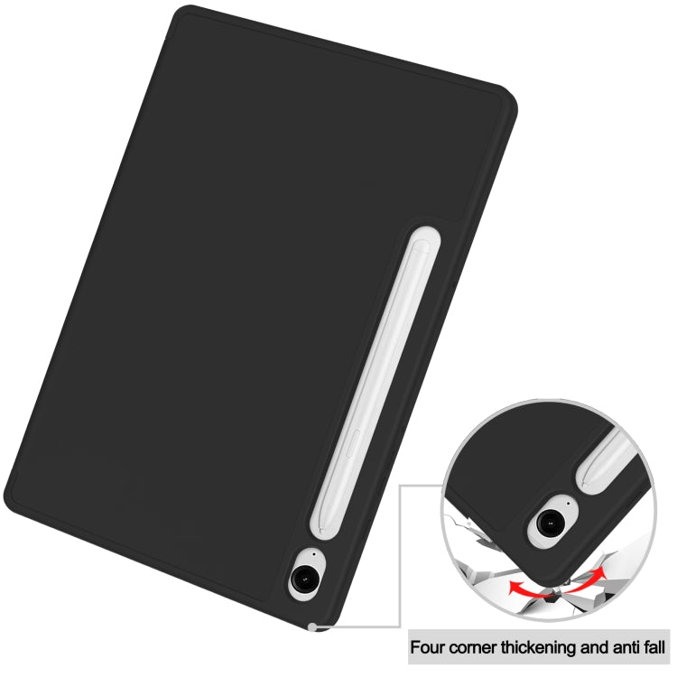 For Samsung Galaxy Tab S9 FE 3-Fold Pure Color TPU Smart Leather Tablet Case with Pen Slot(Black)