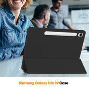 For Samsung Galaxy Tab S9 FE 3-Fold Pure Color TPU Smart Leather Tablet Case with Pen Slot(Black)