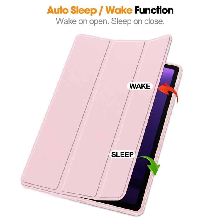 For Samsung Galaxy Tab S9 FE 3-Fold Pure Color TPU Smart Leather Tablet Case with Pen Slot(Pink)