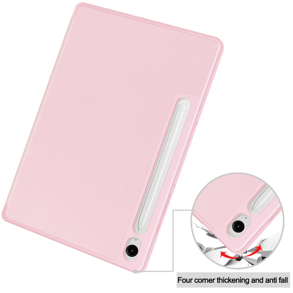 For Samsung Galaxy Tab S9 FE 3-Fold Pure Color TPU Smart Leather Tablet Case with Pen Slot(Pink)