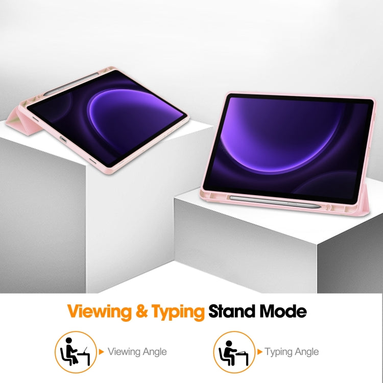 For Samsung Galaxy Tab S9 FE 3-Fold Pure Color TPU Smart Leather Tablet Case with Pen Slot(Pink)