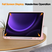 For Samsung Galaxy Tab S9 FE 3-Fold Pure Color TPU Smart Leather Tablet Case with Pen Slot(Pink)
