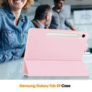 For Samsung Galaxy Tab S9 FE 3-Fold Pure Color TPU Smart Leather Tablet Case with Pen Slot(Pink)