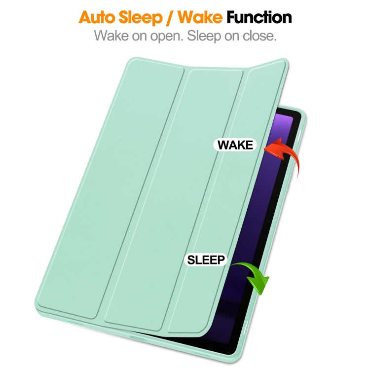 For Samsung Galaxy Tab S9 FE 3-Fold Pure Color TPU Smart Leather Tablet Case with Pen Slot(Mint Green)