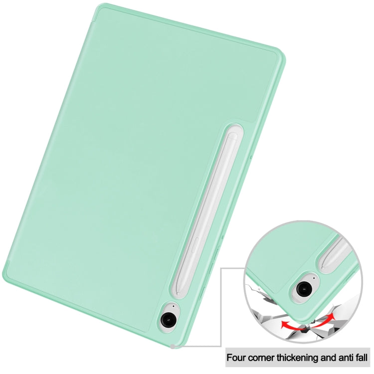 For Samsung Galaxy Tab S9 FE 3-Fold Pure Color TPU Smart Leather Tablet Case with Pen Slot(Mint Green)