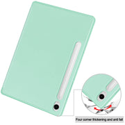 For Samsung Galaxy Tab S9 FE 3-Fold Pure Color TPU Smart Leather Tablet Case with Pen Slot(Mint Green)