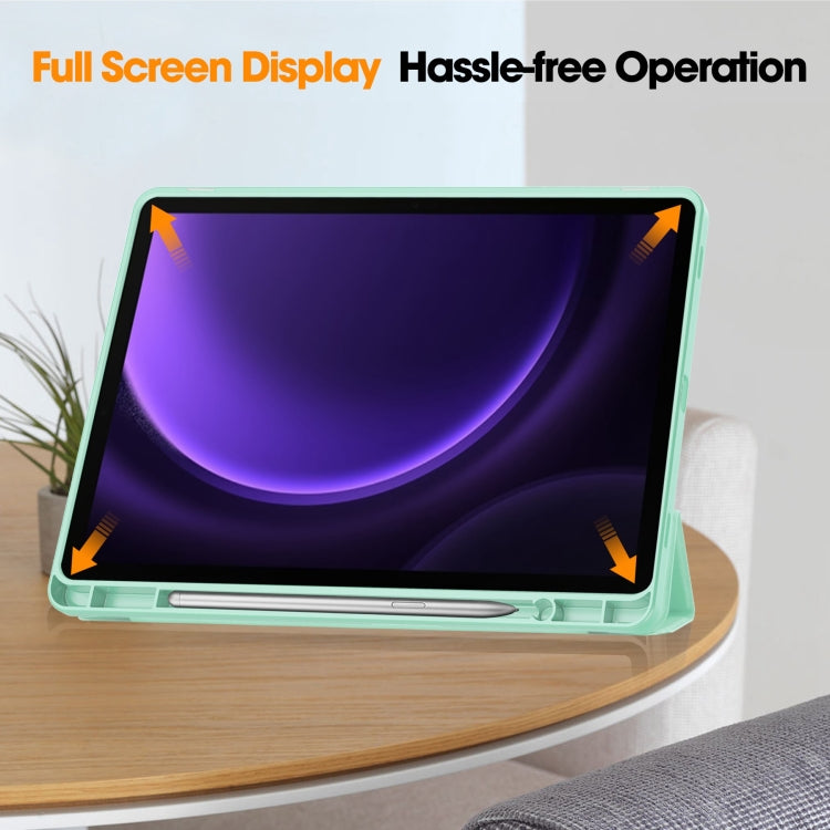 For Samsung Galaxy Tab S9 FE 3-Fold Pure Color TPU Smart Leather Tablet Case with Pen Slot(Mint Green)