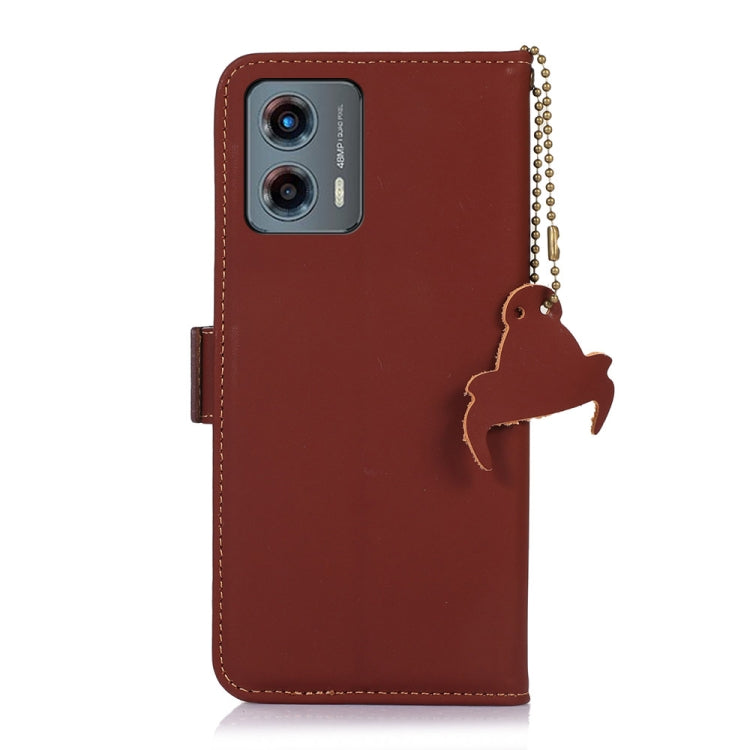 For Motorola Moto G 5G 2023 Genuine Leather Magnetic RFID Leather Phone Case(Coffee)