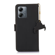 For Motorola Moto G14 4G Genuine Leather Magnetic RFID Leather Phone Case(Black)
