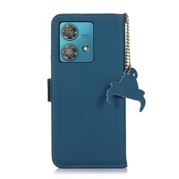 For Motorola Edge 40 Neo Genuine Leather Magnetic RFID Leather Phone Case(Blue)