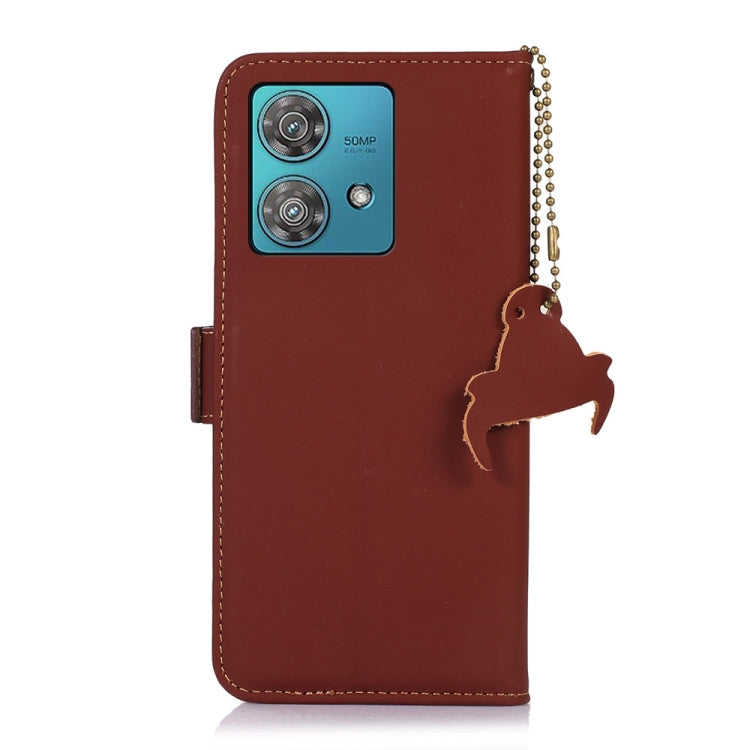 For Motorola Edge 40 Neo Genuine Leather Magnetic RFID Leather Phone Case(Coffee)