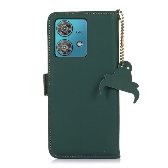 For Motorola Edge 40 Neo Genuine Leather Magnetic RFID Leather Phone Case(Green)