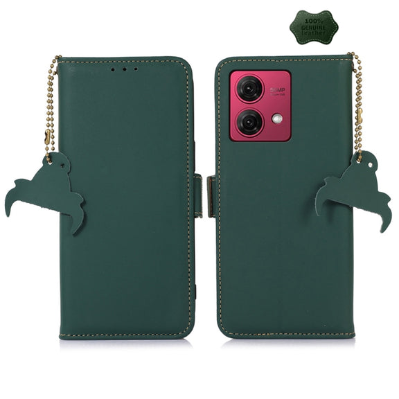 For Motorola Moto G84 5G Genuine Leather Magnetic RFID Leather Phone Case(Green)